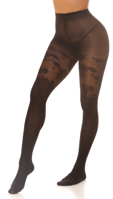 Tights with floral print Black